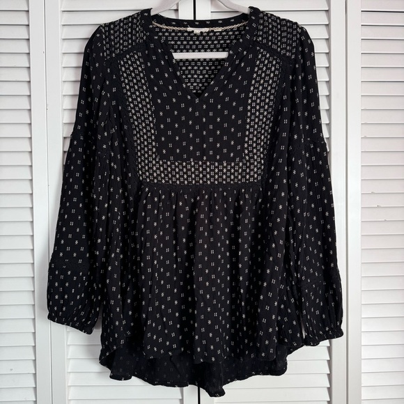 Fat Face V Neck Flowy Geo Print Black Blouse Top Size 6 - Picture 1 of 11